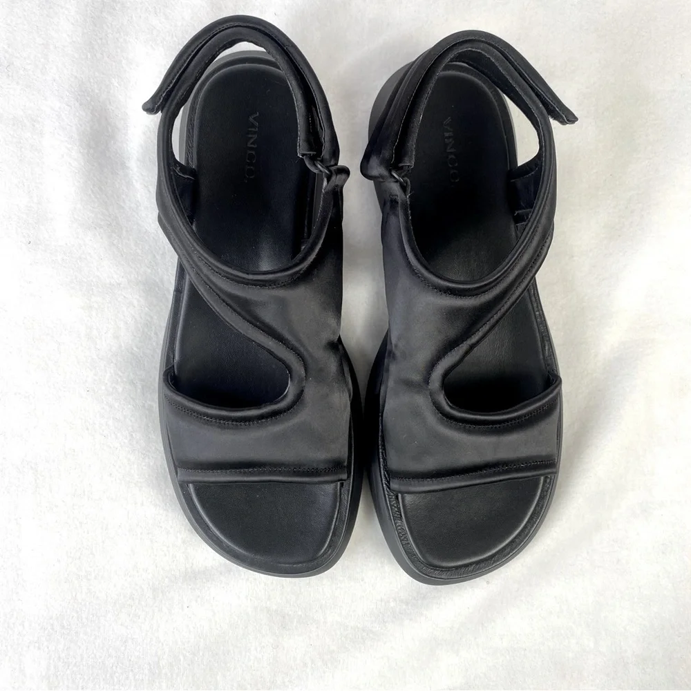 Vince Fresca Satin Strappy‎ Sandals 8.5 Black Sporty Chunky